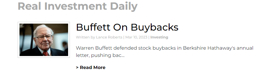 Feature Real Investment Daily article titled "Buffet on Buybacks." Click to read.
