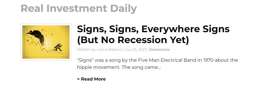 Featured article by Real Investment Daily "Signs, Signs, Everywhere Signs"