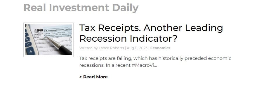 Real Investment Daily featured article "Tax Receipts. Another Leading Recession Indicator?"