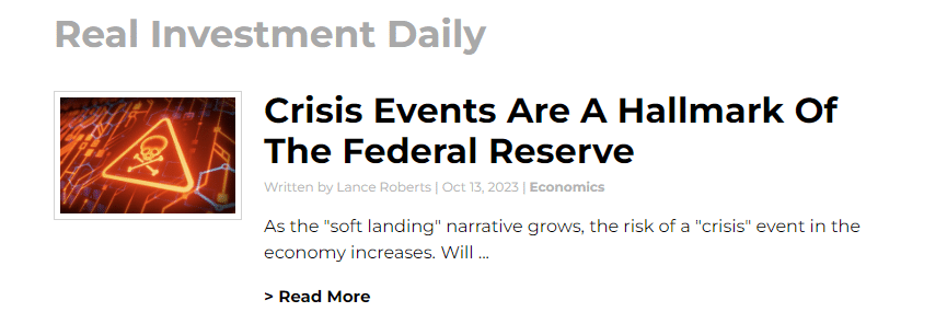 Featured article by Real Investment Daily "Crisis Events Are A Hallmark Of The Federal Reserve."