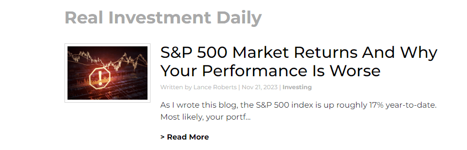 Real Investment Daily featured article "S&P 500 Market Returns And Why Your Performance Is Worse"