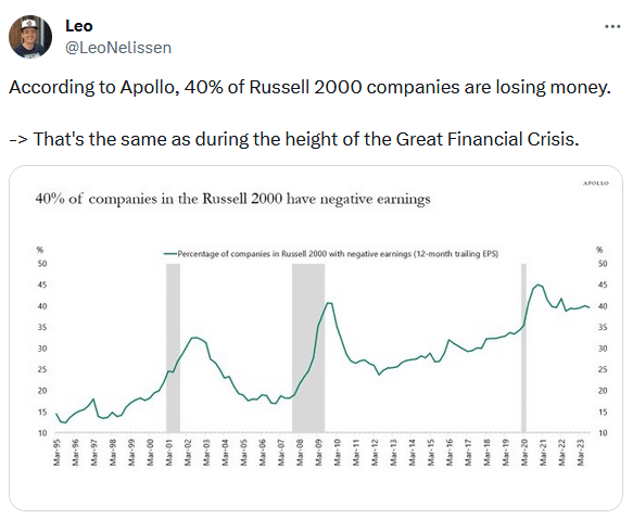 Russell 2000 companies with negative earnings.
