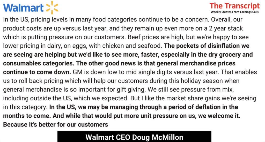 Walmart warns of deflation.