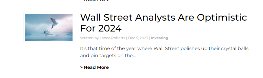 Real Investment Daily featured article on "Wall Street Analysts Are Optimistic For 2024."