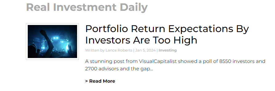 Real Investment Daily featured article on "Portfolio Return Expectations By Investors Are Too High."