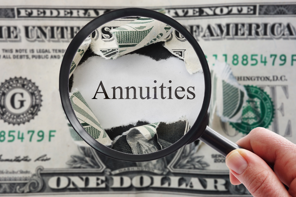 A visual of a magnifying glass and a ripped dollar bill, highlighting the role of annuities in retirement planning.